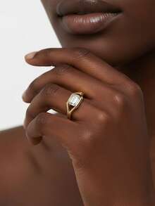 1pc Women's Wedding Ring, Inlaid Rectangular Minimalist Ring, 2.9g 925 Sterling Silver, 2 Carat Moissanite, Bohemian Palace Style, Luxury Engagement, Wedding, Anniversary, Valentine's Day Gift, Comes With Moissanite Certificate And Elegant Gift Box - Gold - View 4