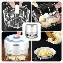 Picadora Elctrica de Ajo, Garlic Chopper, Food Chopper Garlic Mincer, Procesador de Alimentos Pequeo Porttil para Ajo, Jengibre, Chile, Verduras Blanco, 100ml - 250 ml + Verde - Ver 7