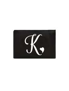 1pc Black Large-Capacity Cosmetic Bag, Printed With White Artistic Letters A-Z And A Heart Pattern,Hot-Selling Fashion Item Suitable For Travel, Toiletry, Multi-Functional Storage, Jewelry Storage, Coin Purse, Headphone Bag, Digital Storage Bag,Christmas Gifts,Pouch,Travel,Gifts For Women,Women's Necessaire,Travel Essential,Pouch,Clutch / Small Handbag,Necessaire,Makeup Organizer,Makeup Organize,Pouch,Brush Holder,Mini Pouch,Large Capacity Pouch