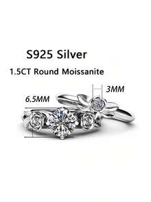 1pc Women's Wedding Ring, Stacking Rose Flower Ring, 5.2g Pure S925 Silver, 1.5 Carat Moissanite, Bohemian Palace Style, Engagement, Wedding, Anniversary, Valentine's Day Gift, With Moissanite Certificate And Deluxe Gift Box