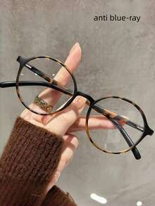 1pc Retro Round Optical Glasses, TR Material, Fashion Eye Protection, Suitable For Women, Students, Electronic Reading, Decoration, Smartphone Use