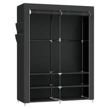 Fabric Wardrobe 45 x 127 x 176 cm 2 Hanging Compartments with Shelves 4 Side Pockets Large Space for Bedroom Living Room Black - Schwarz - Übersicht 2