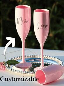 High Quality Personalization Champagne Glasses, Customizable Name And Logo, Pink/White, 170ML Premium Champagne Flutes Suitable For Whisky, Wine, Cocktail, Beer, Champagne, Water, Milk, Oatmeal, Tea, Juice, Breakfast, Coffee, Beverages, Ideal For Cafes, Home, Restaurants, Parties, Galas, Offices, Father's Day, Mother's Day - Multicolor - View 4