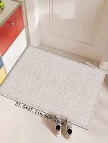 1pc White Bohemian Style Printed Area Rug, Plush Fabric, Soft & Comfortable Touch, Easy Maintenance, Waterproof & Anti-Stain, Non-Slip Backing, Suitable For Lobby, Bedroom, Living Room, Bathroom, Kitchen, Dining Room, Office, Room Decor And Doormat, Holiday Celebration