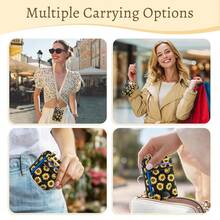 Sunflower Credit Card Holder Small Wallet Women, Flowers Slim RFID Blocking Wallet Woman Keychain With Zipper Coin Pocket, Front Pocket Thin Travel Card Case With ID Window For Ladies Gifts{"Color_name":"Sunflower"} - 多色4 - 查看 3