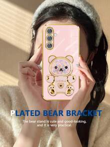 Bear Compatible With 17proamx/17air Phone Case, Electroplated Phone Case, Anti-Drop High-End Protective Case, Dust-Proof Hole Edge Thickened Luxury Phone Case, Suitable For Samsung Galaxy S24Ultra/S24Plus/S24/S23Ultra/S23Plus/S23/S22Ultra/S22Plus/S22/S21Ultra/S21Plus/S21FE/S23FE/S20Ultra/S20Plus/S20FE, Compatible With OPPO A5x/C123456789/987654321, Compatible With OPPO A123456789987654321 - Pink - View 2