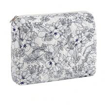 Makeup Bag Travel Cosmetic Bag For Women Girls, Zipper Make Up Pouch, Floral Flowers Toiletry Organizer Makeup, Portable Storage Bag, Cosmetic Travel Cloth Bag (L/Navy Blue Flower){"Color_name":"U5Large/NavyBlueFlower"} - U5大號/海軍藍花朵 - 查看 1