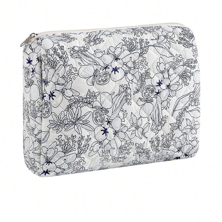 Makeup Bag Travel Cosmetic Bag For Women Girls, Zipper Make Up Pouch, Floral Flowers Toiletry Organizer Makeup, Portable Storage Bag, Cosmetic Travel Cloth Bag (L/Navy Blue Flower){"Color_name":"U5Large/NavyBlueFlower"} - U5大號/海軍藍花朵 - 查看 1