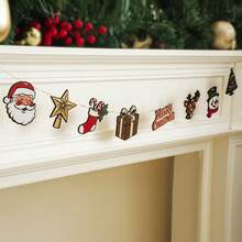 1pc Retro Christmas Garland, Christmas Banner, Vintage Holiday Decor, Christmas Banner, Mid Century Modern Christmas, Festive Classroom Display, Christmas Tree Garland Hanging Ornaments, Retro Holiday Garland String Flags, Fireplace Staircase Wall Hanging, Christmas Party Decoration, Festive Living Room Bedroom Door Home Decoration