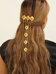 قلادة شعر من سلسلة رأس بلورية متدلية بشكل هندسي ذهبي اللون، إكسسوار شعر أنيق للنساء، تيجان عرائس وإكسسوارات رأس للاستخدام اليومي