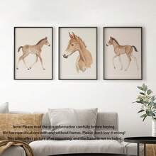 3pcs/Set, Canvas Framed Wall Art, Watercolor Foal Painting, Featuring A Foal In Soft Brown Tones, Ideal For Decorating Nurseries Or Kids' Rooms In Country Style Kids' Room Decor, Nursery Decor, Parenting Room Decor, Preschool Decor, Boys' Room Decor/Girls' Room Decor, Playroom Decor