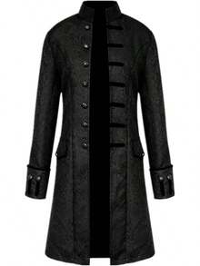 Mens Vintage Tailcoat Goth Long Steampunk Victorian Frock Coat, Retro Fashionable - Black - View 12