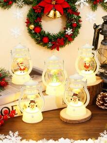 1 felinar mini cu LED din plastic cu temă de Crăciun, cu capac transparent, decor de sărbători adorabil cu Moș Crăciun, om de zăpadă și alte elemente de Crăciun, design vintage de felinar cu bază iluminată, potrivit pentru decorarea de Crăciun, decorațiuni de Crăciun, cadouri de Crăciun