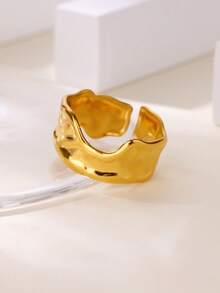 Anéis vintage assimétricos geométricos com rebites em aço inoxidável, cor dourada, resistentes ao desbotamento, anel aberto para mulheres, joias para festas, acessórios de dedo para casamento, presentes para mães/melhores amigas.