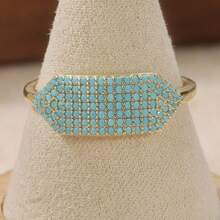 Cincin Tembaga Lebar Gaya Vintage dengan Inlay Turquoise Sintetis, Cincin Wanita Gaya Bohemian, Sempurna untuk Pemakaian Sehari-hari - Baby Blue - View 10