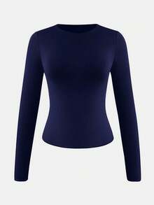 XLLAIS 秋冬春季弹力修身打底衫，休闲夜店长袖亮红色T恤（女款） - 寶藍色 - 查看 4