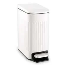 Slim Bathroom Trash Can With Lid Soft Close, 6 Liter/1.6 Gallon Stainless Steel Small Garbage Can With Removable Inner Bucket, Step Pedal, Slim Wastebasket For Toilet, Office, Bedroom, White - 白色 - 查看 1