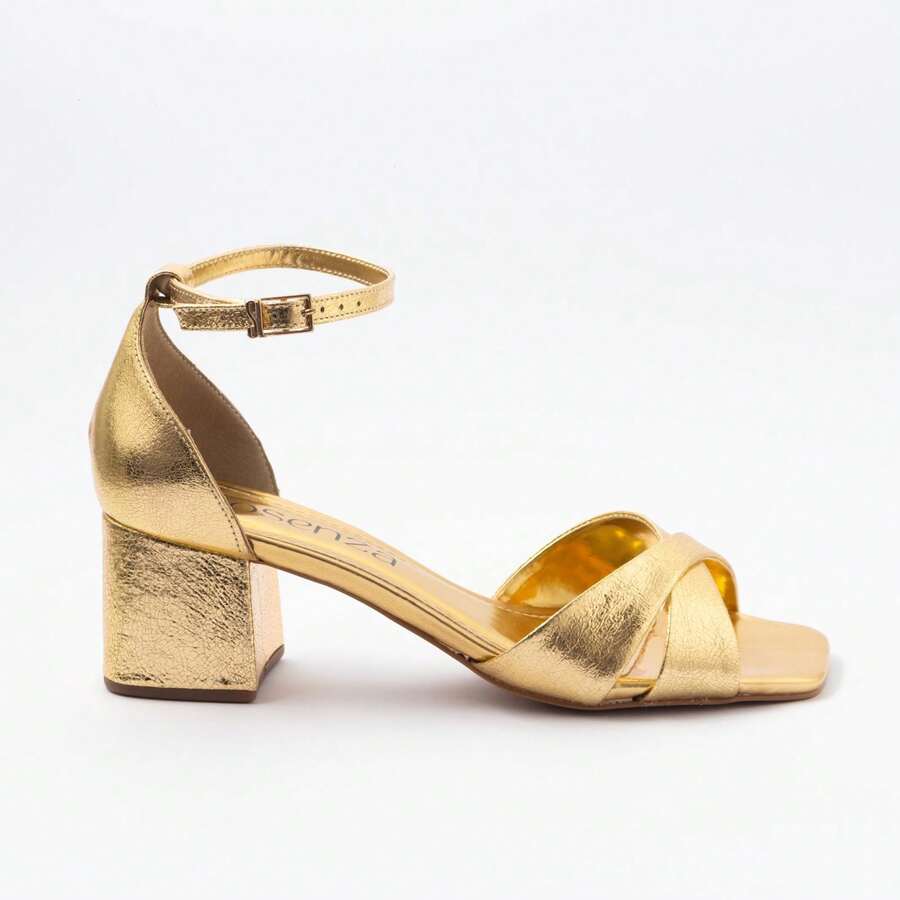 Amelie Sandal Genuine Leather Elegant Block Heel 6 Cm Comfort - 金子 - 查看 1