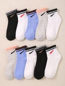 5/10 Pairs Random Solid Color Sports Trainer Socks For Children, Black To School Baby Boys Girls Socks, Multi-Color Infant Kids Socks, Newborn Essentials Baby Shower Decoration, Cute & Soft Socks For School Sports Travel Daily Wear