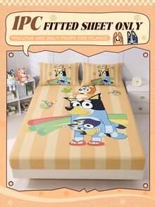 Bluey 卡通数码印花床单，床上用品，床垫保护套，床罩，床笠，舒适家纺，冷色调床笠，透气防起球床垫保护套，柔软亲肤，卡通图案床罩，床笠，加大双人床罩，特大号床上用品 - 彩色 - 查看 3