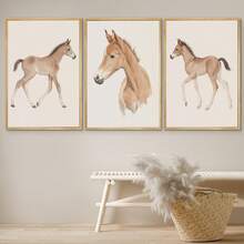 3pcs/Set, Canvas Framed Wall Art, Watercolor Foal Painting, Featuring A Foal In Soft Brown Tones, Ideal For Decorating Nurseries Or Kids' Rooms In Country Style Kids' Room Decor, Nursery Decor, Parenting Room Decor, Preschool Decor, Boys' Room Decor/Girls' Room Decor, Playroom Decor