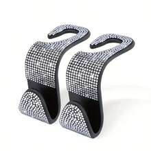 2/4pcs Black & White Diamond Car Seat Back Hooks, High-Quality Black & White Diamonds Meticulously Embedded, Reflecting Alluring Brilliance Under Car Interior Lighting, Instantly Elevating The Overall Class Of Your Vehicle, Showcasing Elegance And Luxury