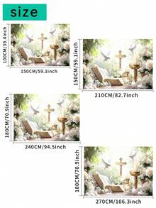 1pc Floral First Holy Communion Baptism Photography Backdrops God Bless White Flowers Peace Pigeons Golden Cross Party Banner 59.1*39.4/82.7*59.1/94.5*70.9/106.3*70.9 Inches Wedding Newborn Shower Birthday Photo Background Indoor Outdoor Decoration Supplies