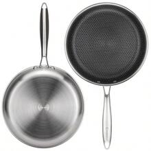 Chảo rán hình lục giác bằng thép không gỉ chống dính, dùng cho bếp từ 20,22,24,26,28,30cm, dùng để chiên và hầm, phù hợp với mọi loại bếp, chảo rán, dụng cụ nhà bếp, bếp gốm cảm ứng và chảo nướng. Chảo Wok. - Bạc - Xem 7