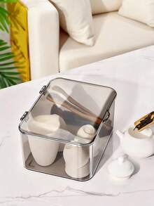 1pc Transparent Tea Set Storage Box, Covered With Dust-Proof And Insect Proof Acrylic Large Capacity Storage Box, Suitable For Home Kitchen And Living Room Storage Of Tea Bowls, Stackable Desktop Storage Box, Suitable For Home, Tea House, Beverage Shop, Christmas And Halloween, Home Storage Decoration Box