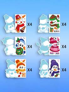 24set- Christmas Snowman Craft Kit Kids' DIY Christmas Tree Decorations Make Your Own Self-Adhesive Stickers Christmas Party Gifts