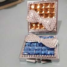 Espejo plegable cuadrado de dos caras con lazo bonito, espejo portátil de maquillaje con rhinestones para bolso, regalo pequeño de espejo de princesa para bolso, viaje y maquillaje - Multicolor - Ver 13