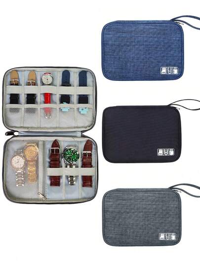 1pc Minimalist Solid Color Multifunctional Portable Travel Organizer Bag, EVA Digital Pouch For Earphones, Data Cables, Chargers, Power Bank, Rectangular Box For Men & Women Travel Essentials, Electronics Accessories Storage Bag For USB Cables, Earphones, Pens, Power Bank And Other Travel Kit Items