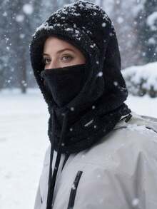 1 buc sau 2 buc mască de față din fleece pentru exterior - șnur elastic, caldă pentru ciclism, schi, sporturi în aer liber, culoare solidă, moale, din pluș, îngroșată, rezistentă la vânt, cagula, încălzitor de gât, potrivită pentru ieșiri zilnice, schi, ciclism, haine asortate, echipament de iarnă - Multicolor - Vizualizare 11