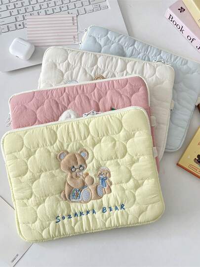 1Piece Cute Quilted Little Bear Puppy Laptop Bag, Suitable For 13 Inch And 15 Inch Laptop Bags, Small Bear Puppy Pattern Tablet Bags, Portable Laptop Protective Bags, Tablet Handbags, Computer Bags, File Bags, Laptop Cases, Computer Handcases, Portable Tablecloth Bags, Teacher's Day Gifts, New Year's And New Semester Gifts Laptop Sleeve Laptop Cover For Travel Waterproof For Men