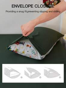 Juego de funda nórdica con estampado de árbol de Navidad y renos (1 funda nórdica + 1/2 funda de almohada, sin relleno), decoración navideña elegante, funda de cama esencial para dormitorio y residencia, certificado Oeko-Tex