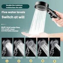 5-Setting Pressurized Shower Head With 5 Replacement Filter Cartridges, High Pressure Handheld Shower Head For Bathroom, Rainfall Shower Head Bathroom Accessories Bathroom Tools - Black - View 8