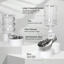 RIZZARI Automatic Pet Waterer Gravity Stainless Steel Water Dispenser 7L For Cats And Small Dogs - White - View 3