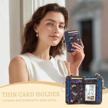 Goth Bat Spider Credit Card Holder Small Wallet Women, Gothic Slim RFID Blocking Wallet Woman Keychain With Zipper Coin Pocket, Front Pocket Thin Travel Card Case With ID Window Ladies Gifts{"Color_name":"Bat"} - 多色3 - 查看 8