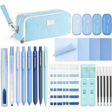 Aesthetic School Supplies, 4 Gel Pens With Black Ink, 4 Correction Tapes, 2 Pastel Highlighters, 2 Mechanical Pencils, Sticky Notes, Index Post Bible Study Supplies With Case Purple