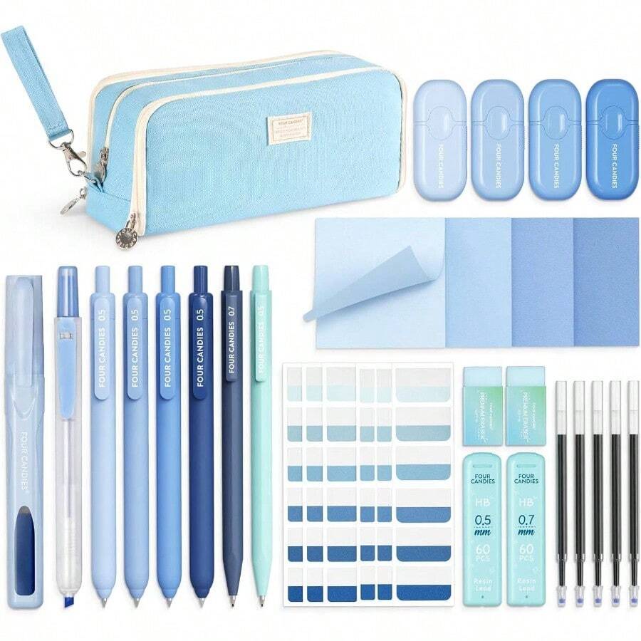 Aesthetic School Supplies, 4 Gel Pens With Black Ink, 4 Correction Tapes, 2 Pastel Highlighters, 2 Mechanical Pencils, Sticky Notes, Index Post Bible Study Supplies With Case Purple