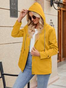 女士长款连帽雨衣，轻便休闲全拉链雨衣，徒步夹克，女士户外防风衣