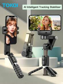 TOKQI Handhållen utökad automatisk ansiktsspårning Gimbal stabilisator för smartphone, 360° roterande selfiestick stativ med utbytbart fyllningsljus, trådlös Bluetooth-fjärrkontroll kompatibel med iOS Android smartphone anti-shake videoinspelning, fotografering - Multifärgad - Visa 13