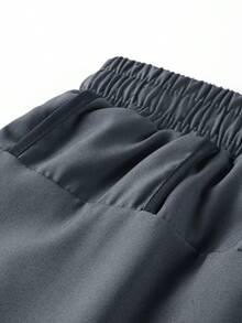 1 Set Elastic Quick-Dry Sports Pants, Breathable Fitness Workout Leggings With Phone Pocket, Dual-Layer Fabric Drawstring Waist, Suitable For Running, Jogging, Gym Training - Dark Grey - View 5