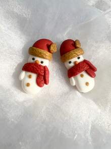 1 Pair Handmade Colorful Polymer Clay Snowman Christmas Earrings, Stainless Steel Earring Hooks, Christmas Gift For Women