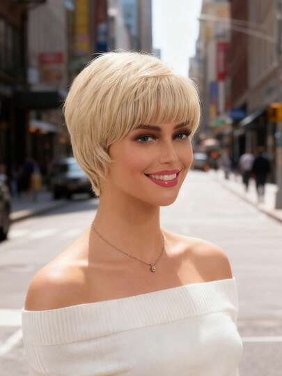 Kurze lockige synthetische Perücke - Blonde Pixie-Frisur mit tiefen Wellen, 180% Dichte Rosennetz-Kappe, unisex Cosplay & Alltagsperücken für alle Ethnien, Modeaccessoire