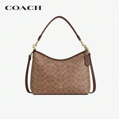  COACH Laurel 31 Detachable Strap Zipper Closure Coated Canvas Shoulder Crossbody Tote Bag, Large Size, Maple Brown Crescent Moon, CV975-IMXHE