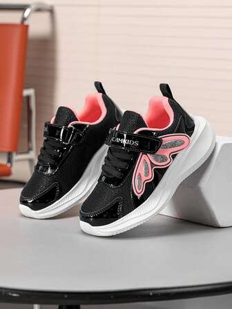 1 双女童时尚跑步运动鞋，蝴蝶 DIY 风格设计，轻便透气舒适，适合室内外，儿童运动鞋，秋冬