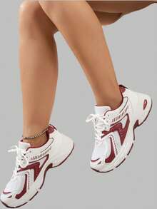 DareSee 厚底厚底运动鞋，柔软皮革，2024春夏新款网面透气跑步鞋，女士休闲运动鞋，适合音乐节、Y2K节、秋季、圣诞节、冬季等场合，是圣诞礼物的理想之选。 - 紅色 - 查看 1