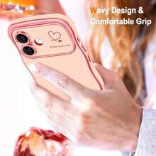 For IPhone 16 Plus Case Wave Wavy Phone Cases With Love Heart, Luxury Plating Edge Cute Curly Shape Cover For Women Girls, Thin Slim Soft TPU Rubber Shockproof Protective Cover, Pink{"Color_name":"Pink","Size_name":"ForiPhone16Plus-6.7inch"} - 多色11 - 查看 3
