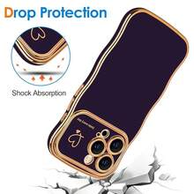 For IPhone 15 Pro Max Case Wave Wavy Phone Cases With Love Heart, Luxury Plating Edge Cute Curly Shape Cover For Women Girls, Thin Slim Soft TPU Rubber Shockproof Protective Cover, Dark Purple{"Color_name":"DarkPurple","Size_name":"ForiPhone15ProMax-6.7inch"} - 多色29 - 查看 5